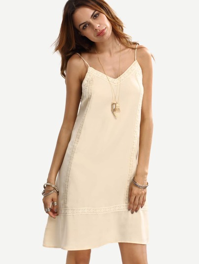 Vestido tirante fino crochet holgado - beige