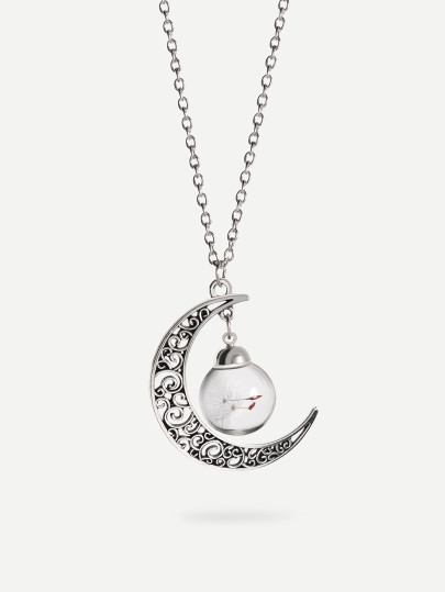 Collana con pendente a forma di luna e globo di vetro