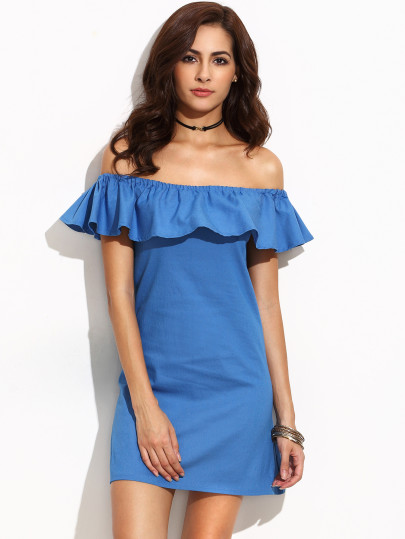 Frill Bardot Neckline Dress