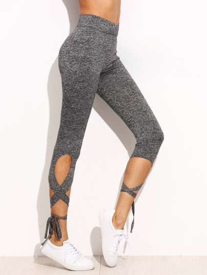 Leggings taille haute avec lacets - gris clair