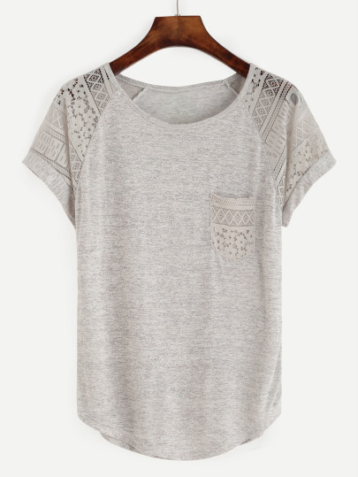 Camiseta con encaje manga raglán - gris