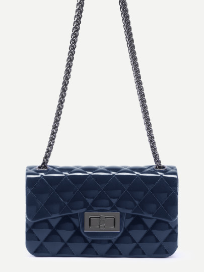 Plastic Quilted Flap Double Chain Bag