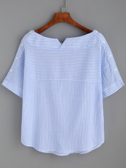 Striped Boat Neck Blouse With Buttons