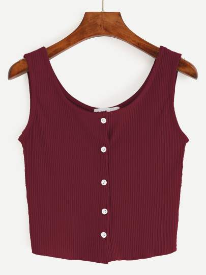 Burgundy Button Front Ribbed Tank Top