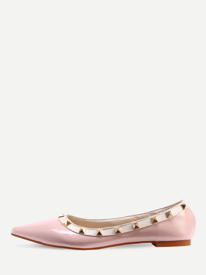 Pink Pointed Toe Studded Flats