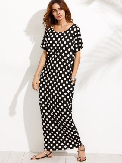 Maxikleid mit Punkte - schwarz und weiß
