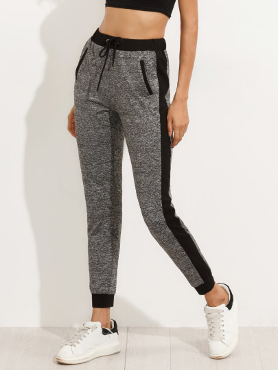 Pocket Tie Waist Seam Drawstring Trim Pants