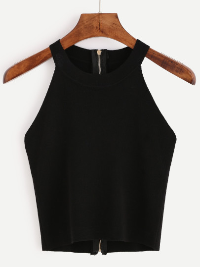 Top cremallera tejido escote halter - negro