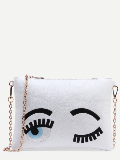 Sac à main orné de broderie avec chaîne - blanc