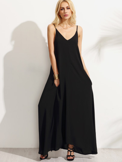 Spaghettiträger Maxikleid - schwarz