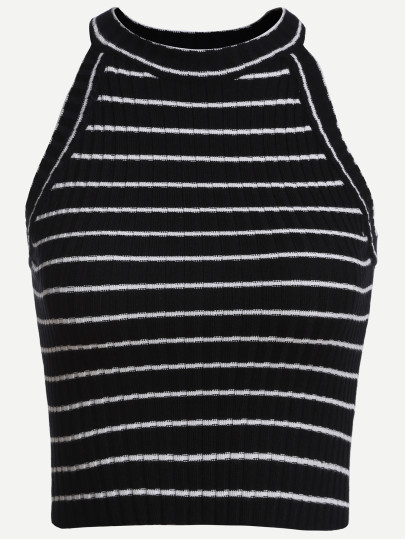 Top rayas rib tejido escote halter - negro