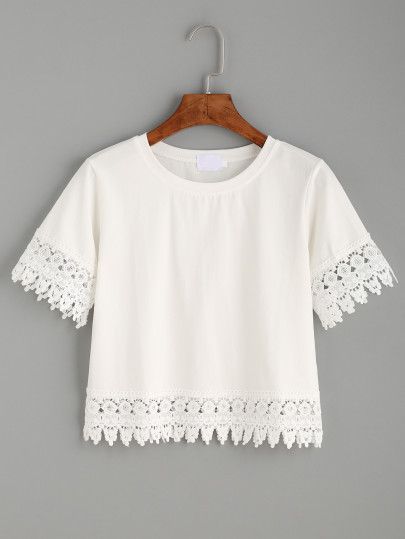 Crochet Trim Crop T-shirt