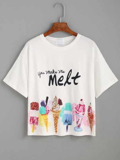 Ice Cream Print Dropped Shoulder Tee