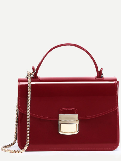 Pushlock Closure Plastic Handbag With Chain