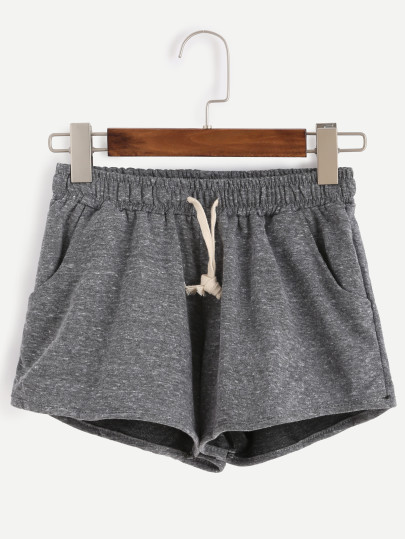Marled Knit Drawstring Waist Shorts