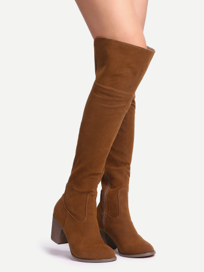 Brown Suede Over The Knee Zipper Boots