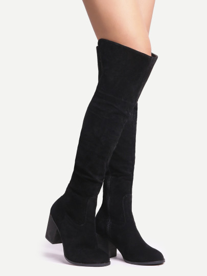 Black Suede Over The Knee Zipper Boots