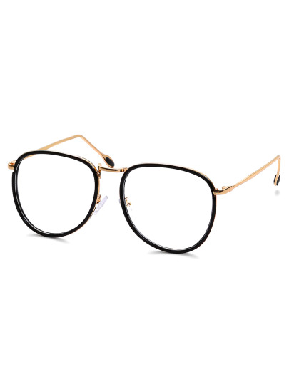Retro Aviator Clear Lens Black Metal Frame Glasses