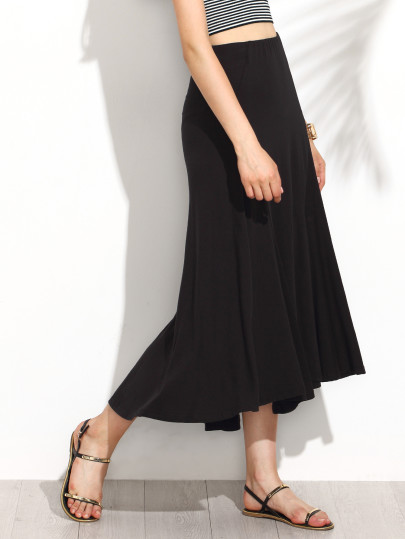 Elastic Waist Dip Hem Pleated Skirt