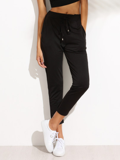 Pantalones cintura con cordón casual - negro