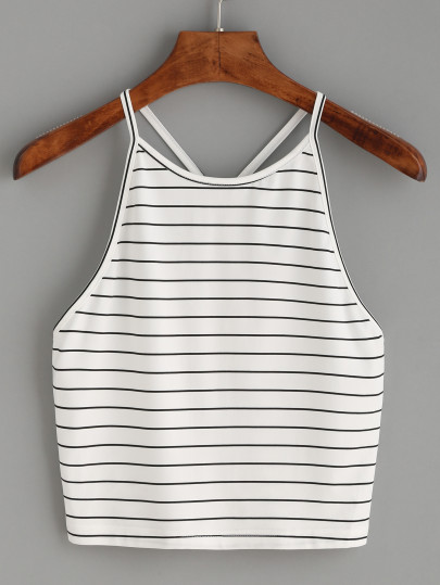 Top cami a strisce con spalline dietro a Y - bianco