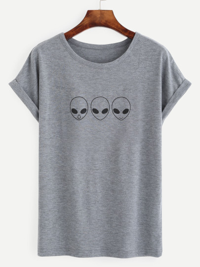 Alien Print Roll Sleeve Tee