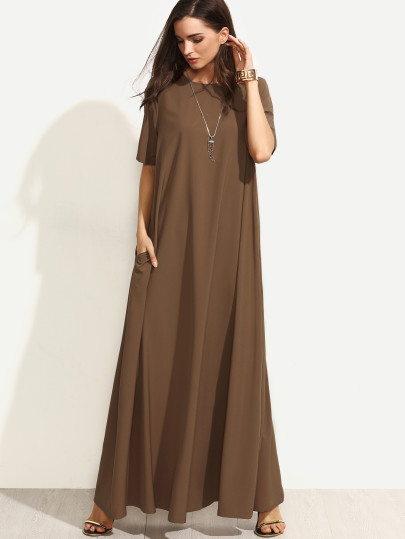 Zipper Back Full Lenth Swing Tee Dress
