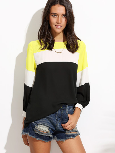 Color Block Cut And Sew Blouse