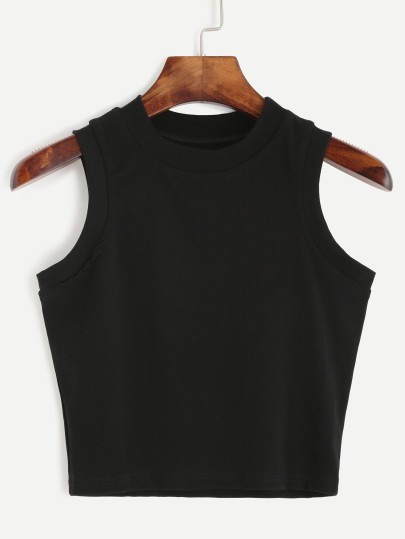 Top col rond sans manche - noir