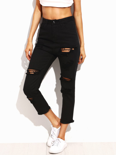 Distressed Frayed Hem Cropped Jeans