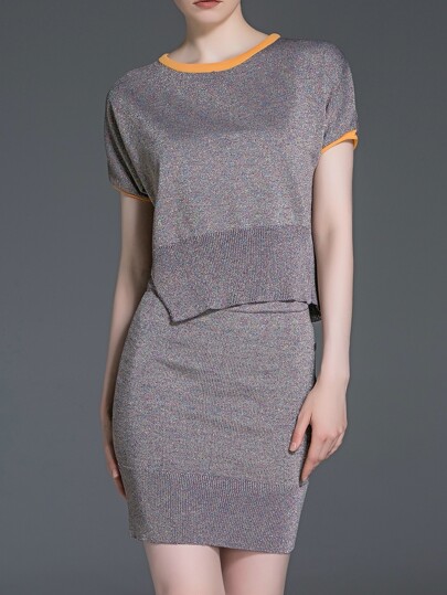 Ensemble jupe collant avec top tricoté - gris