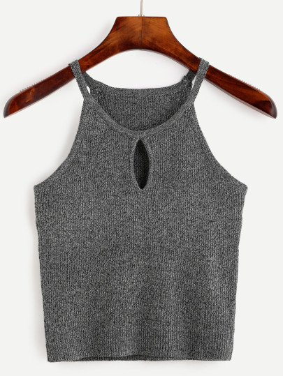 Top tricoté à bretelle sans manche - gris