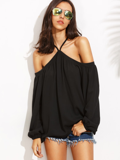 Criss Cross Back Halter Neckline Blouse