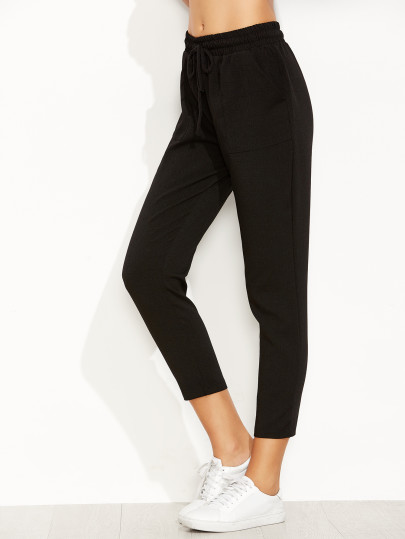 Pantalones con cordón en la cintura y bolsillo - negro