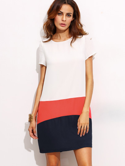 Vestito Collo Rotondo Maniche Corte - Color Block