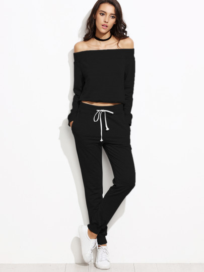 Bardot Neckline Top With Drawstring Pants