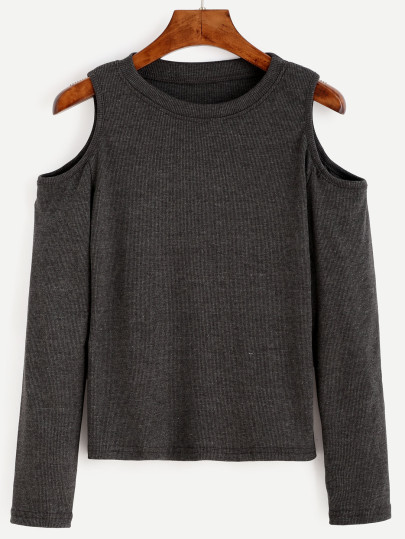 Open Shoulder Rib Knit Tee