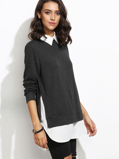 2 in 1 Sweatshirt mit kontrastfarbigem Kragen - schwarz