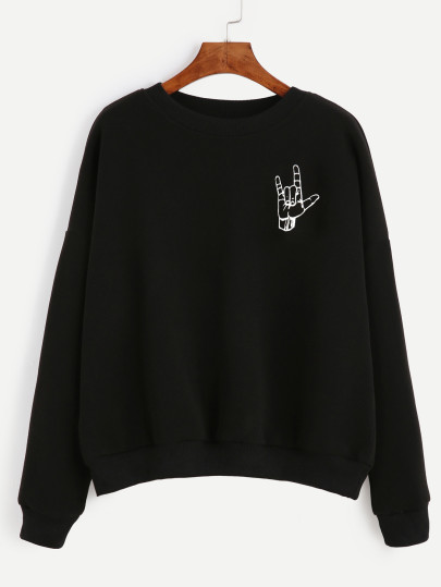 Sudadera hombro caído con estampado de gesto - negro
