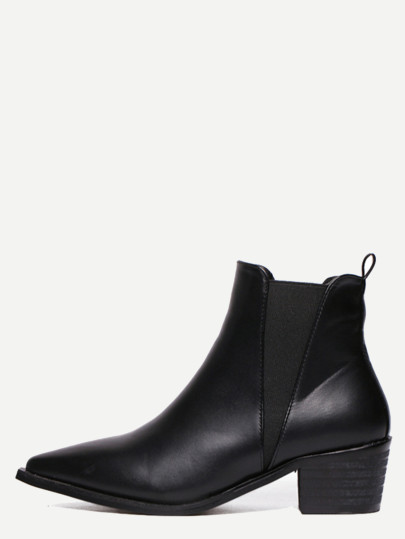 Bottines à talon élastique en similicuir bout pointu - noir