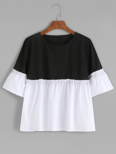 Two Tone Frill Trim Blouse