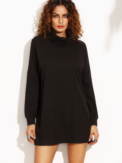 Vestito Spalle Cascanti Dolcevita - Nero