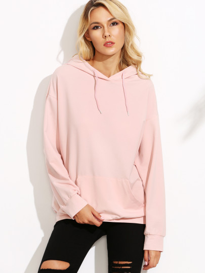 Drop Shoulder Hooded Sweatshirt With Kangaroo Pocket