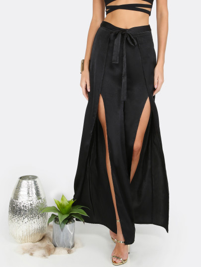 Waist Tie Slit Pants