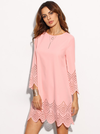 Vestido recto manga 3/4 bajo hueco - rosa