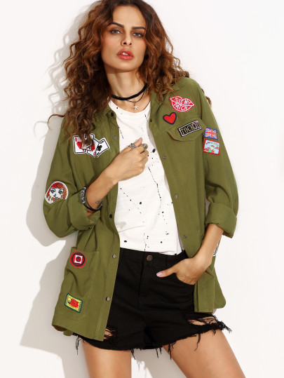 Veste col à revers manche longue avec pièces brodées