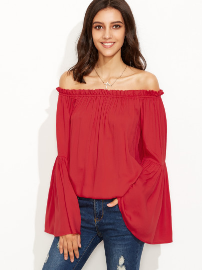Top Spalle Scoperte Maniche A Campana - Rosso