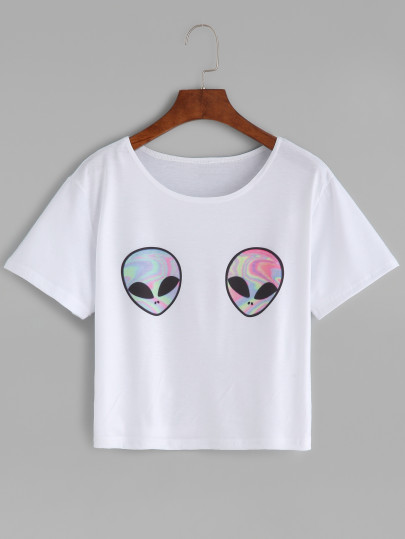 T-Shirt Stampa Alieni - Bianco