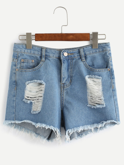 short en denim effet déchiré -bleu