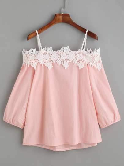 Contrast Lace Applique Blouse